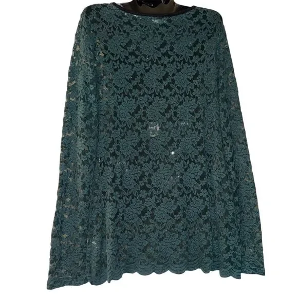 Maurices  Women's XL Green Lace Long‎ Sleeve Floral Blouse - Picture 2 of 6